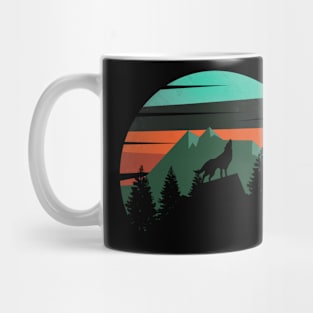 Silhouette of a wolf in a forest Mug